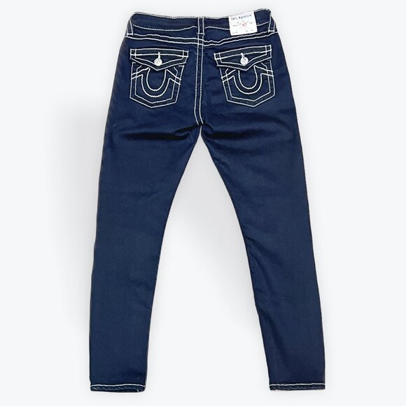 29W - TRUE RELIGION MID RISE DARK BLUE SKINNY JEANS - Picture 2 of 3